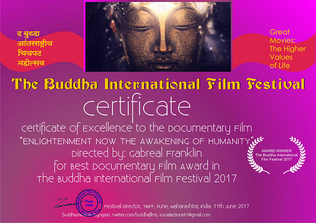 Winner of The Buddha International Film Festival Award Certificate